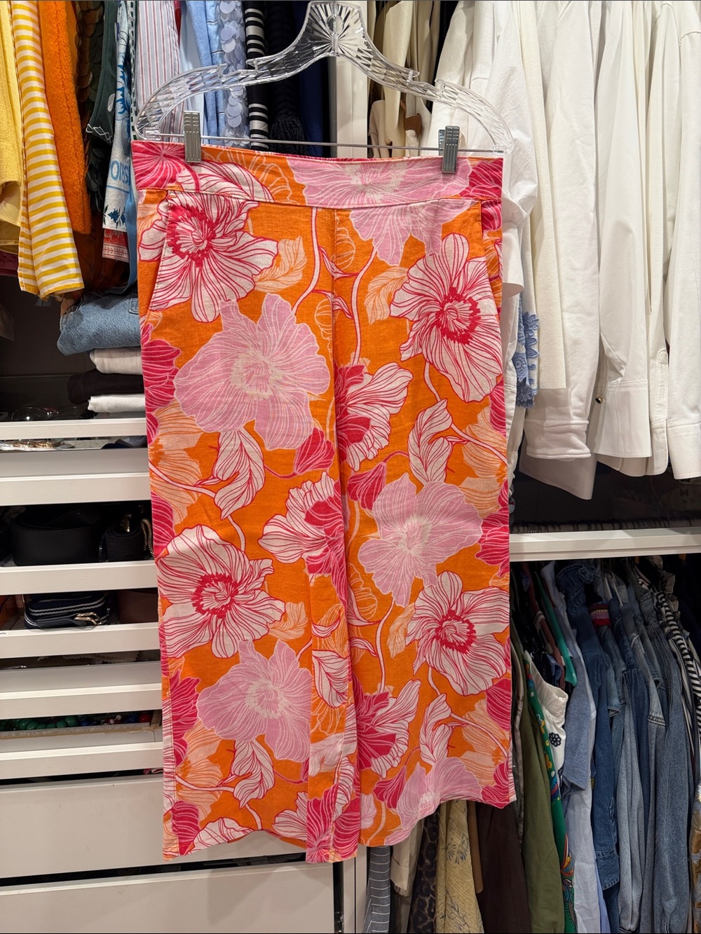 Rachael Zoe Floral Orange and Pink Linen Palazzo pants